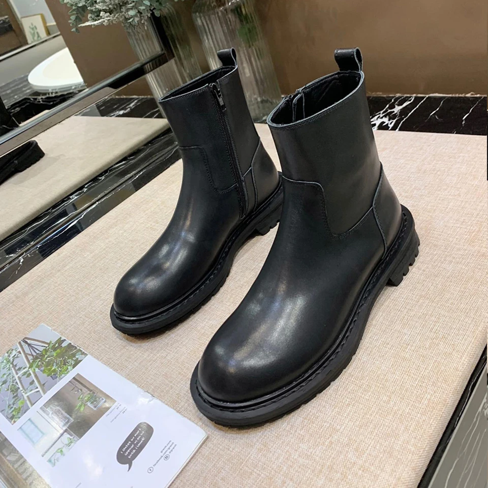 

SONFRNCH Fall 2019 New Kind of Women's Boots, Real Leather Knight Boots, British Retro Shoes, Slim Chelsea Boots