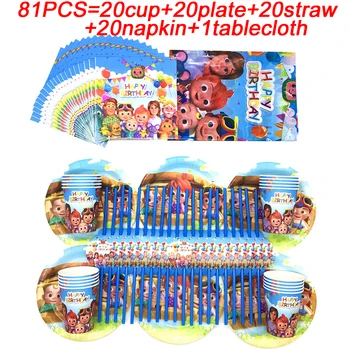 

81PCS Cocomelon Family Theme Baby Shower Party Supplies Plates/Cup/Straws/Napkin Disposable Table Set Kids Birthday Tablecloth
