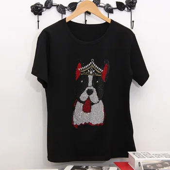 

DONAMOL Plus Size summer tees women short-sleeved t-shirt 2020 new fashion Cartoon pattern rhinestones printing Pullover tops