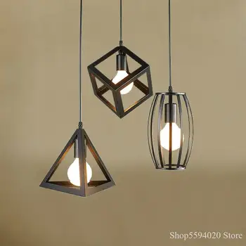 

American Modern Iron Geometric Simple Loft Retro Restaurant Chandelier Bar Table Color Lighting Fixture Dinning Room Lights E27