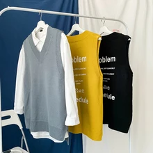 Осенний свитер без рукавов мужской модный Повседневный свитер с v-образным вырезом пуловер Мужской уличная свободный свитер жилет M-2XL