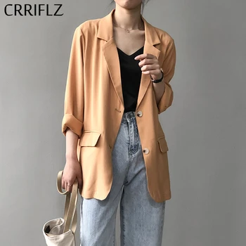 

Spring Thin Casual Blazer Women Long Sleeve Notched Suit Coat Office Lady 2020 New CRRIFLZ