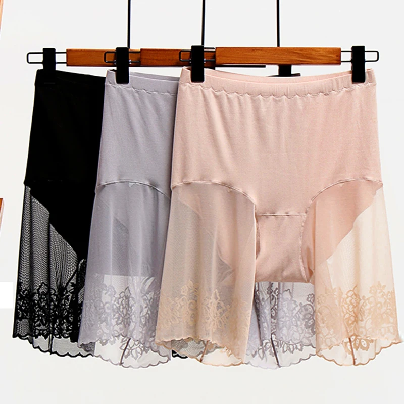 Plus Size Shorts Under Skirt Sexy Lace Anti Chafing Thigh Safety Shorts Ladies Pants Underwear Large Size Safety Pants Women safety shorts safety pants