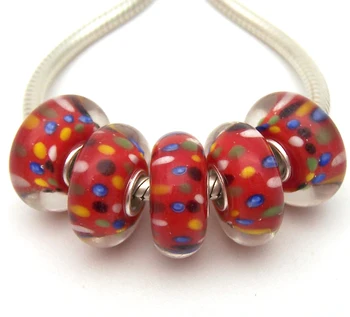 

JGWG1186 5X 100% Authenticity S925 Sterling Silver Beads Murano Glass beads Fit European Charms Bracelet diy jewelry Lampwork