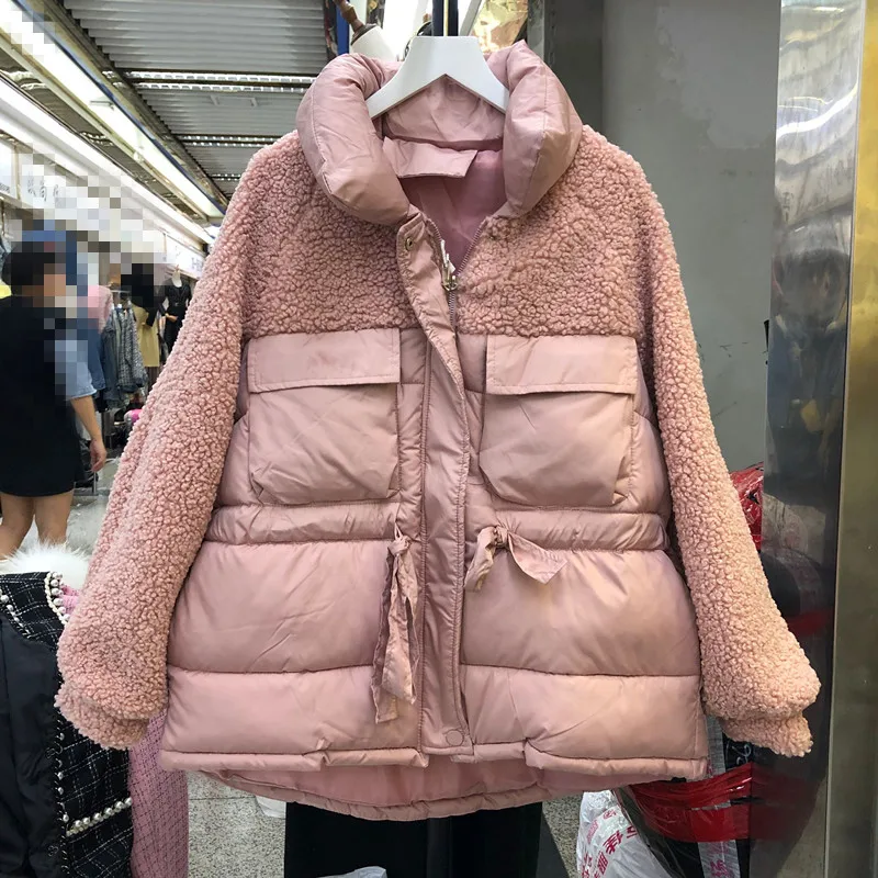 Neploe Femme Harajuku парка со стоячим воротником Зимняя Толстая теплая куртка для женщин из овечьей шерсти на молнии с кулиской хлопковое пальто 55109