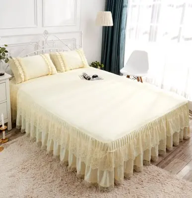 Bedding 1 piece set new lace bed cover fashion bed skirt thick sheets 2 pillowcase / double bed single bed dust ruffle 5 colors - Цвет: A 3Beige