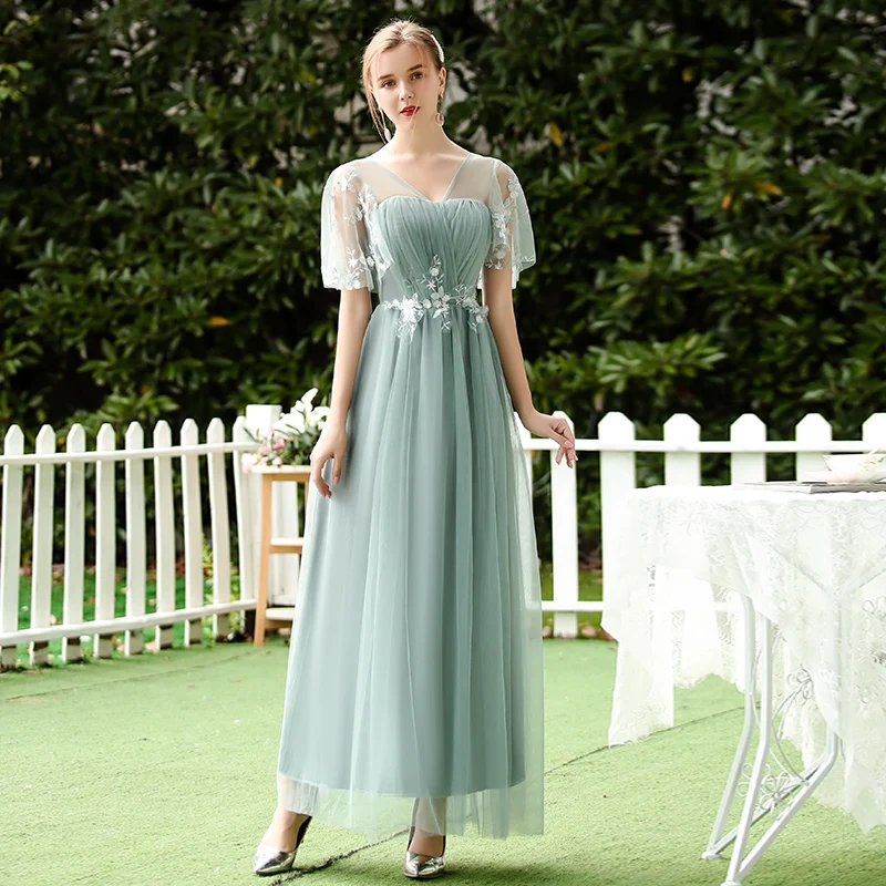 Бордовые Платья для подружки невесты, розовое Тюлевое длинное платье для свадебной вечеринки для женщин, вырез лодочкой, сексуальное платье для выпускного вечера, vestido de festa Longo - Цвет: D long Forest Green