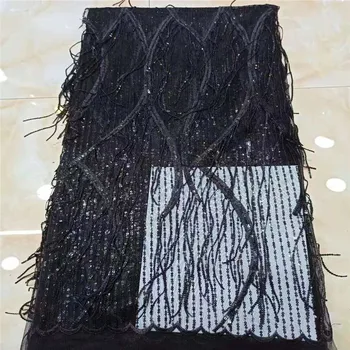

High Quality African Sequins Tassels 3d Lace Fabric French Net Embroidery Tulle Lace Fabric For Nigerian Wedding Party Dress