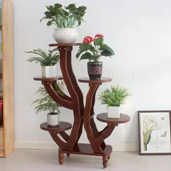 

Indoor Flower Shelf Living Room Solid Wood Multilayer Floor-standing Wooden Flower Shelf