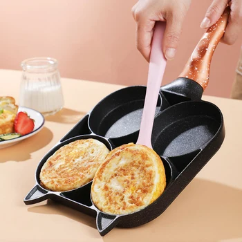 

Four-hole Omelet Pan For Eggs Ham Temperature Instruction Frying Pans Non-stick No Oil-smoke Breakfast Kitchen Cooking Bacon Pan