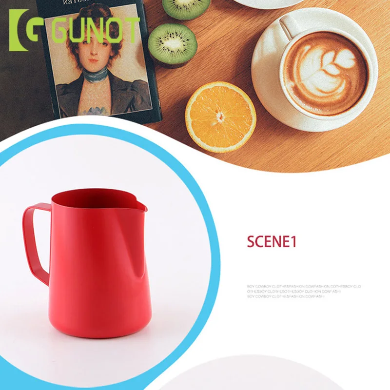 

GUNOT Stainless Steel Frothing Pitcher Pull Flower Cup Kitchen Milk Frothing Jug Espresso Latte Coffee Milk Mugs Barista Craft