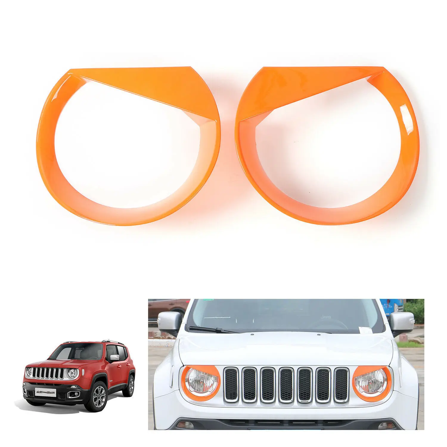 Левая Правая оранжевая Angry Bird отделка передних фар крышки Bezels для Jeep Renegade 15-17