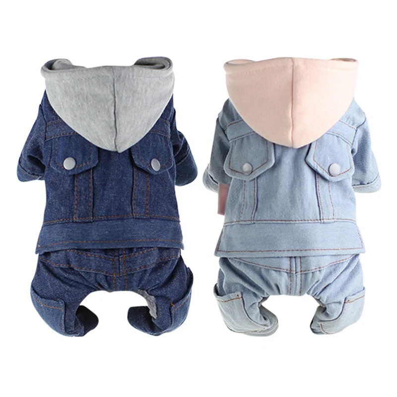

Thickend Pet Dogs Hoodies Warm Winter Cool Dog Denim Coat Four Legs Cotton Little Puppy Dogs Clothes with Color Matching Hat
