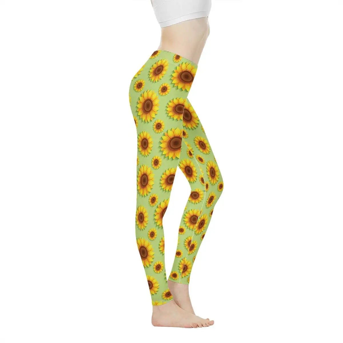 THIKIN 3D Sunflower Printing Women Classic Energy Seamless Tight Leggings High Waist Female Tight Pants Fitness Athletic Tights