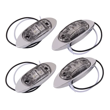 

4Pcs Diode White Side Fender Marker Indicator Clearance Surface Mount Light w/ Silver Cover Bezel for Universal Trailer Truck