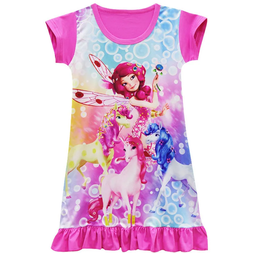 

5 Colour New Fashion Children's Pajamas Dress Unicorn Cartoon Girls Dress Casual Style Short-sleeved Dress 3-7 Years
