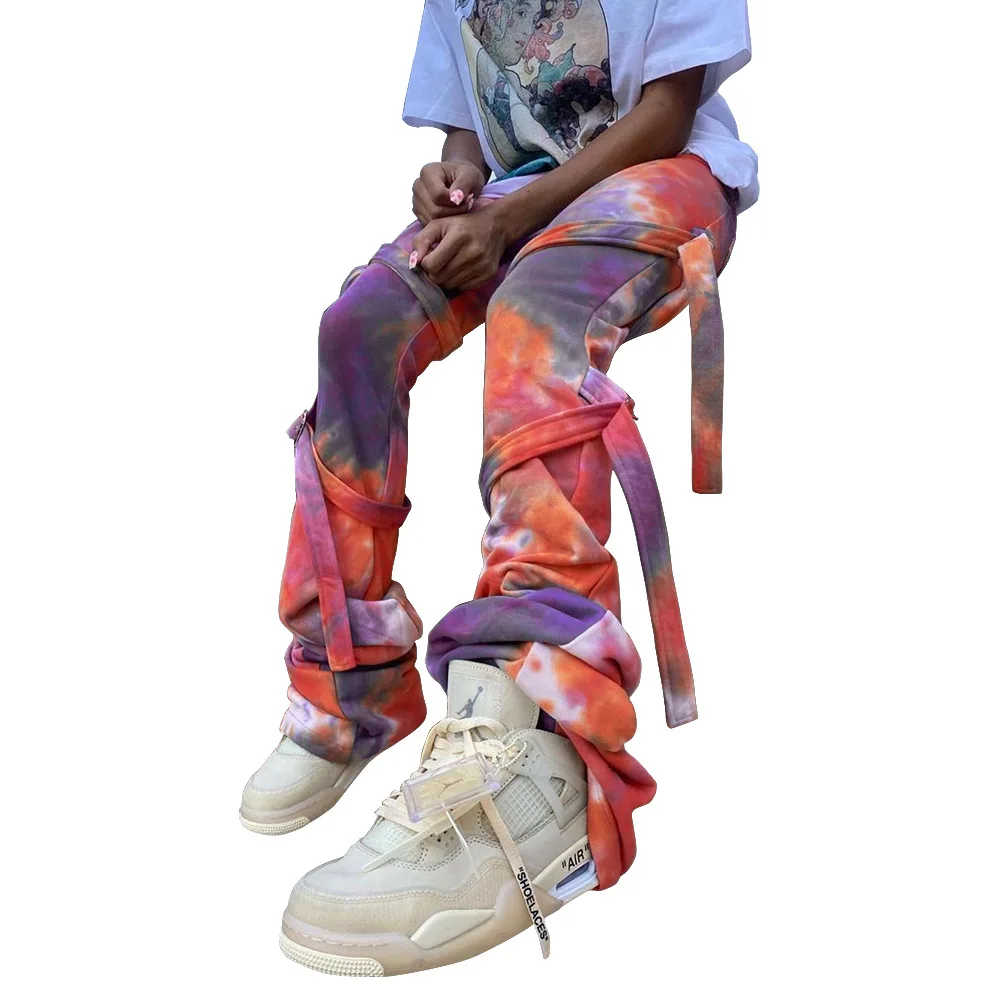 

Women Tie Dye Printed Bandage Straight Sweatpants Spring Autumn Elastic Waist Colorful Bottoms Casual Streetwear Cool Trousers