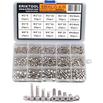

535Pcs M2 M3 M4 Hex Screw Set Hexagon Stainless Steel Socket Flat Round Cap Head Tool Screw Kit Bolts and Nuts Allen bolts Set