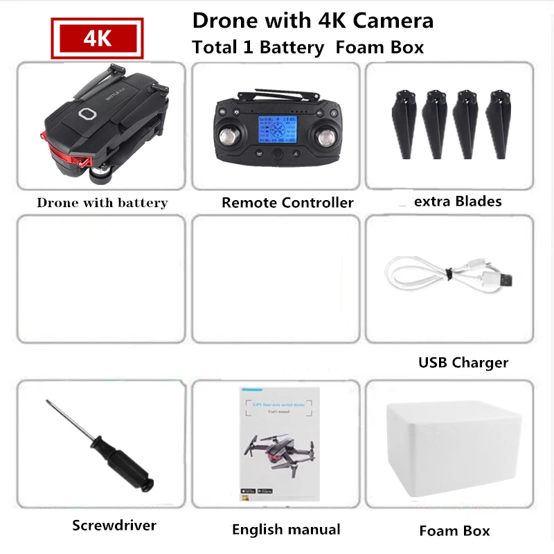Foam Box 1 Battery Радиоуправляемый Дрон 4K gps Дроны с 5G WiFi HD двойной Квадрокоптер с камерой бесщеточный Квадрокоптер складной RC вертолет игрушка VS SG906 CG033 - Цвет: Foam Box 1 Battery