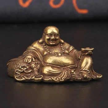 

Antique Bronze Big Belly Laughing Maitreya Buddha Statue Desk Copper Ornament Crafts Brass Miniature Figurines Home Decorations