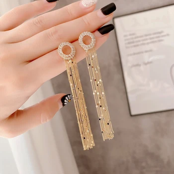 

Long tassel earrings female 2020 new wave earrings Korean style high sense earrings elegant exquisite Fashion Stud Earrings