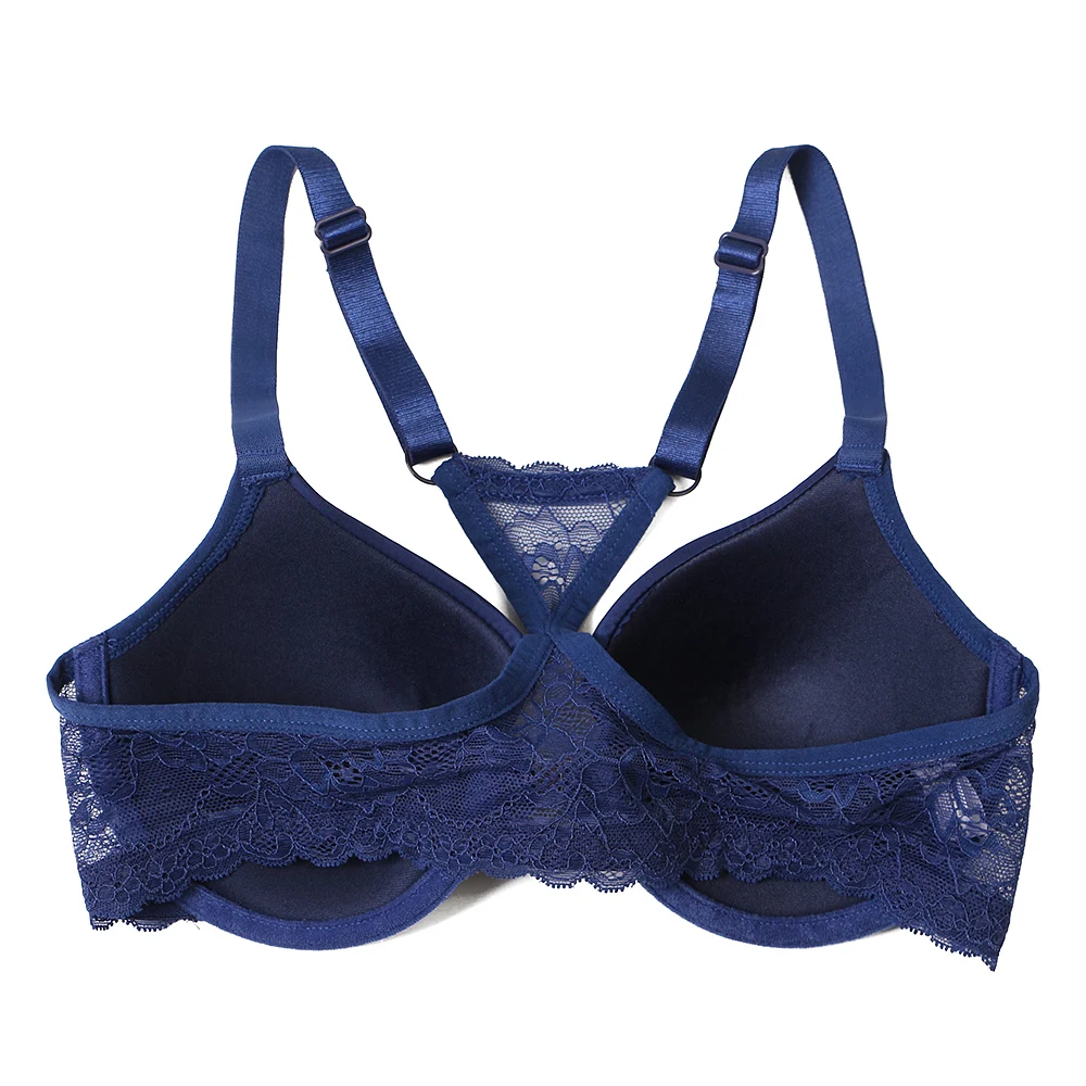 YBCG Women Bra Sexy Front Closure Magnetic Push Up Bras Underwire Lace Y-line Straps 3/4 Cup Blue Fashion Bra For Women sexy bra