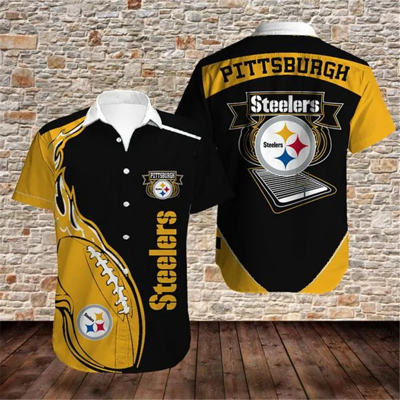 Camisetas De Los Steelers del fútbol americano para hombre, diseño de punto, estampado de llama amarilla, ropa 3D