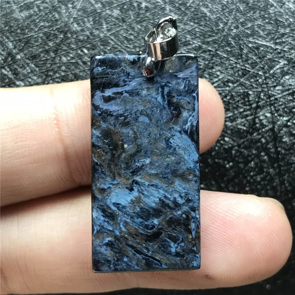 Genuine Natural Blue Pietersite Pendant For Woman Man Namibia Gemstone 29x15x5mm Rectangle Beads Silver Pendant Jewelry AAAAA