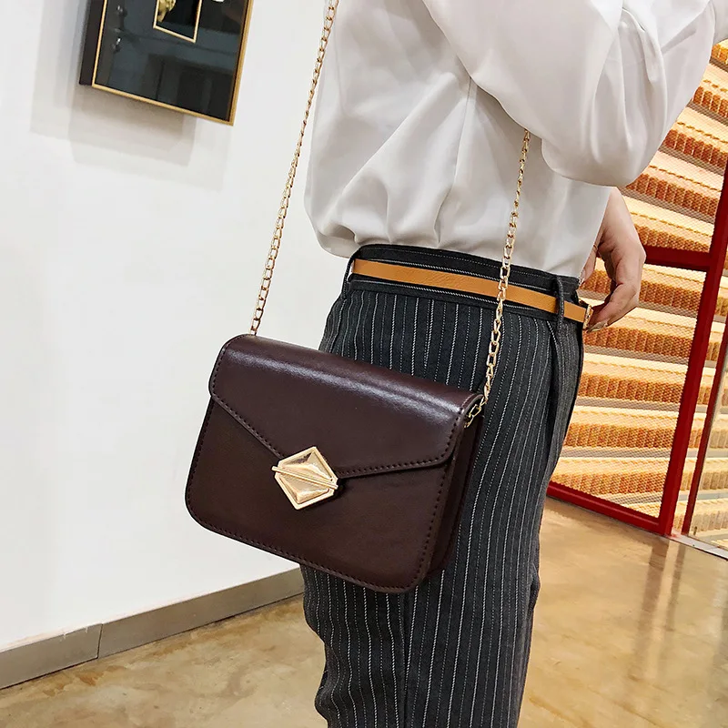 

Spring New Style Solid Color Korean-style WOMEN'S Bag Bag Retro Crossbody Bag Versitile Fashion Chain Square Sling Bag
