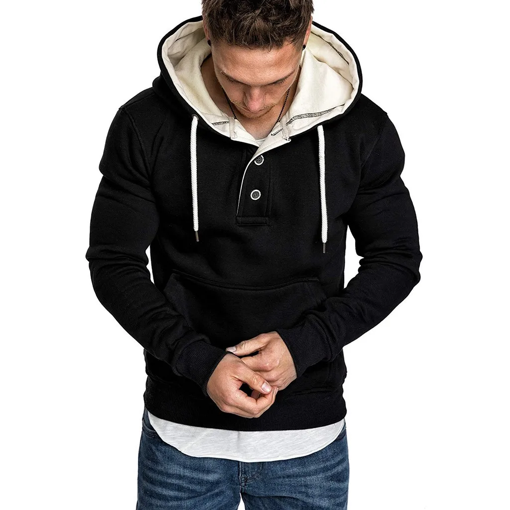 KLV мужская куртка худи осень зима шнурок молния толстовка с капюшоном топы мужские длинный рукав карман пуловер Толстовка пальто 9807 - Цвет: Black