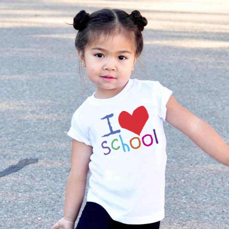 Футболка с надписью I Love School забавные детские футболки короткими рукавами модные