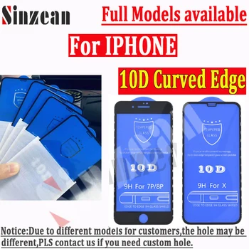 

200pcs For IPHONE 12 Pro Max/11 Pro MAX/XS/XR Full Cover 10D Tempered Glass For IPHONE 7/6s/8 Plus Curved Edge Screen Protector