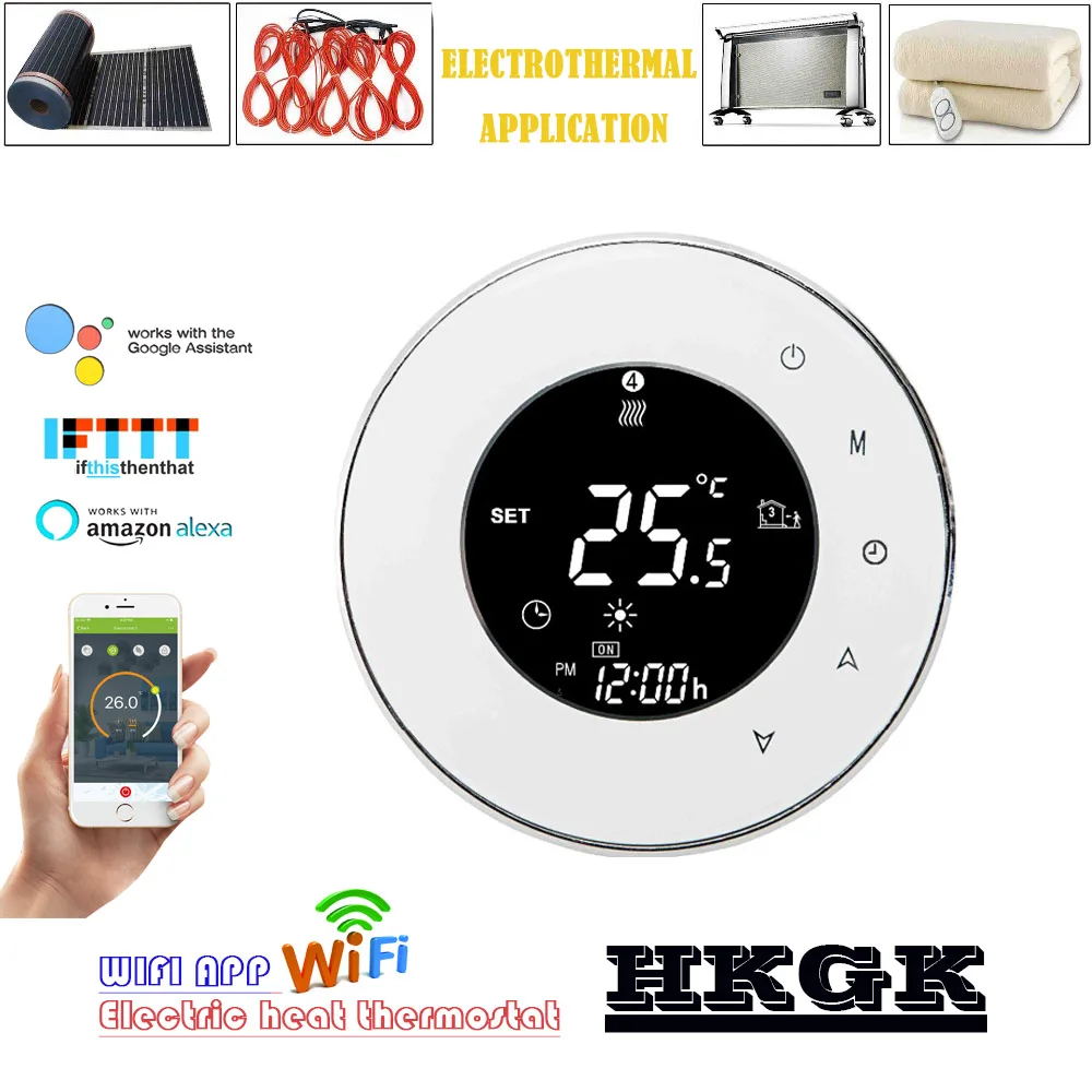 16A WIFI electric heating thermostat with external sensor, machine voice interaction for Alexa Google home