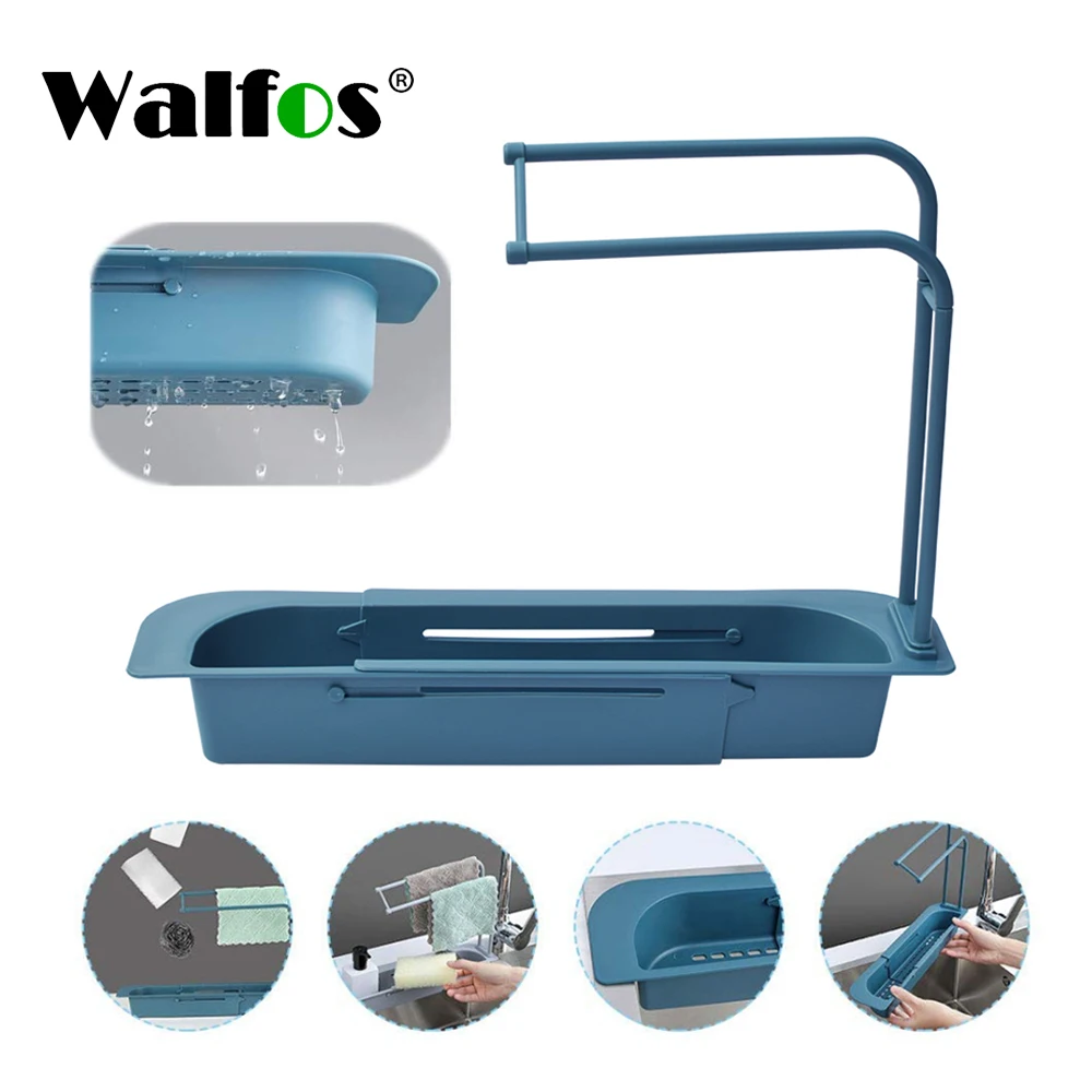 

Walfos Telescopic Sink Kitchen Drainer Rack Storage Basket Bag Faucet Holder Adjustable Bathroom Holder Sink Kitchen Tool