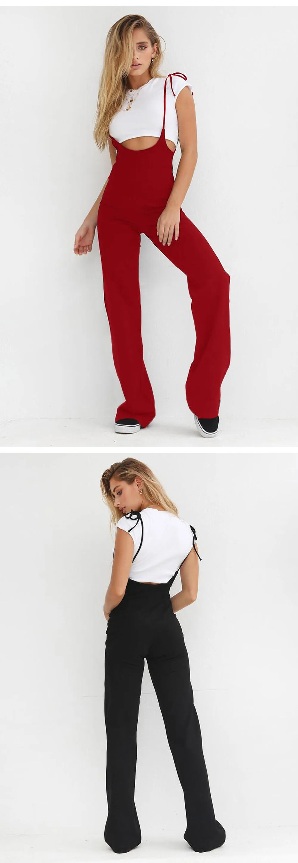 Повседневные брюки с высокой талией и ремешками; Прямые длинные брюки на бретельках; женские уличные брюки в консервативном стиле; цвет черный, желтый, синий, красный; Femme Pant