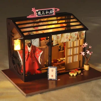 

DIY DollHouse Wooden Miniature Toys with Furniture Kit Assemble 3D Model Handmade Doll House Toy for Children Adult Gifts