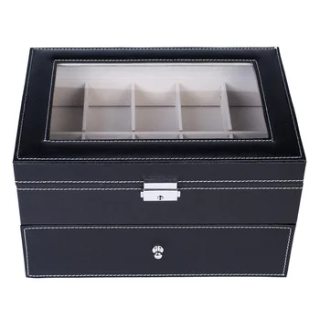 

20 Compartments Dual Layers Elegant Wooden Watch Collection Box Black