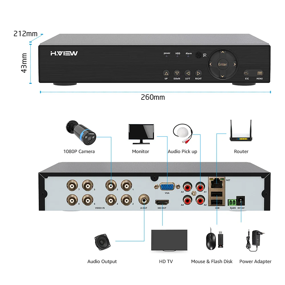 H.View Система охранной камеры 8ch комплект видеонаблюдения 8 шт 1080P CCTV камера 2.0MP