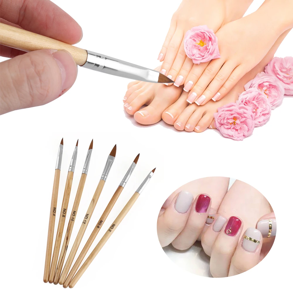 

6PCs/SET Acrylic UV Gel Nail Art Brushes Pen Round Sable Drawing Painting Pen Manicure Decors Nail Art Tools Size 2/4/6/8/10/12