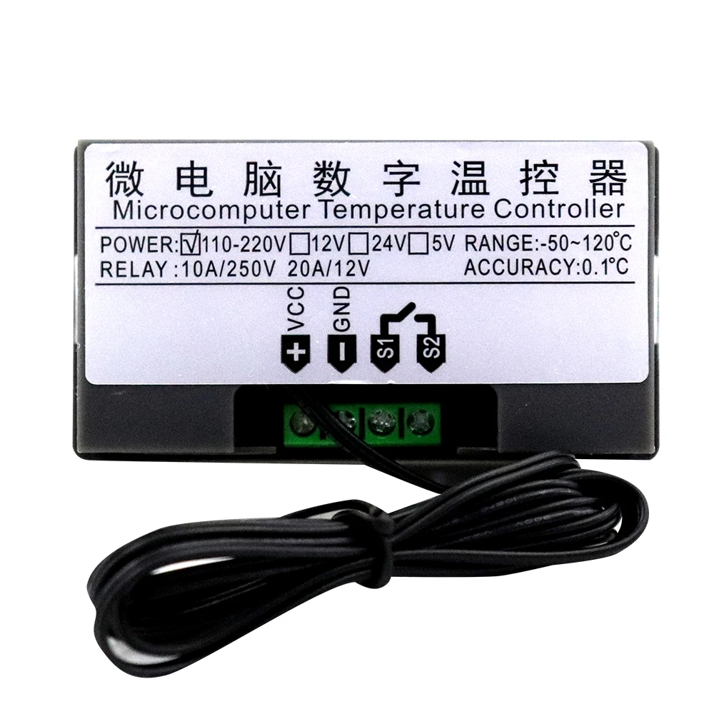 디지털 온도 제어 LED 디스플레이 온도 조절기, AC110-220V 프로브 라인, W3230, 12V, 24V, 20A, 가열 및 냉각 제어 기기