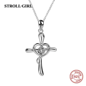 

StrollGirl Hot sale 925 sterling silver simple design Heart Cross necklaces & pendants authentic women sterling silver jewelry