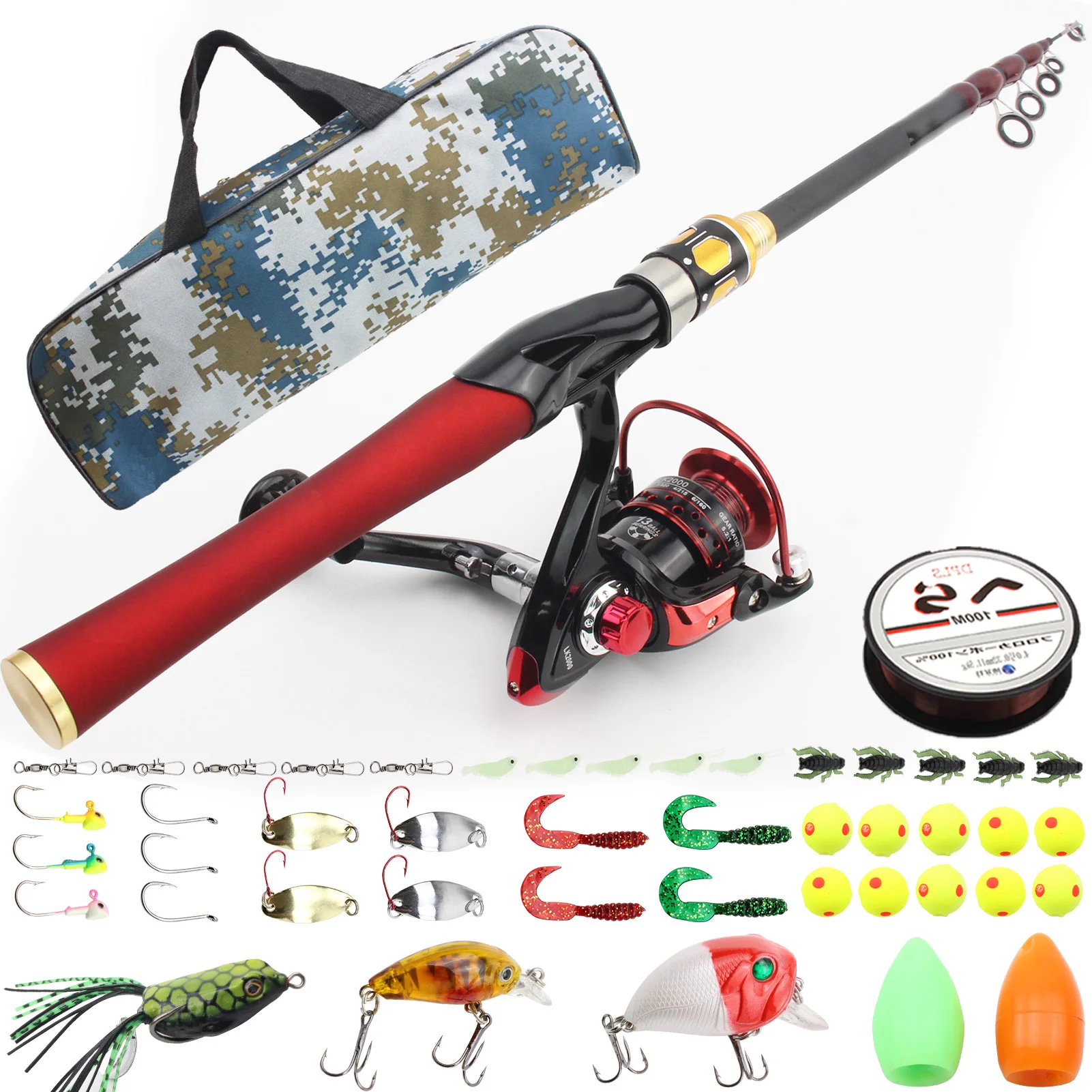 2.1m Fishing Rod With Reel Casting Rod And Reel Soft Bait Fish Hook Bag Set  Travel Lure Trout Portable Telescopic Fishing Rod - Fishing Rods -  AliExpress