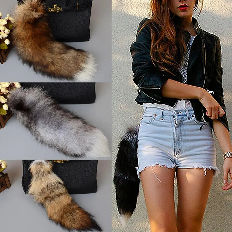 New Simulation Wolf Fox Tail Fur Car Keychains for Women Fashion Pompom Pendant Charms Tassel Bag Tag Keychain Strap Chain | Украшения и