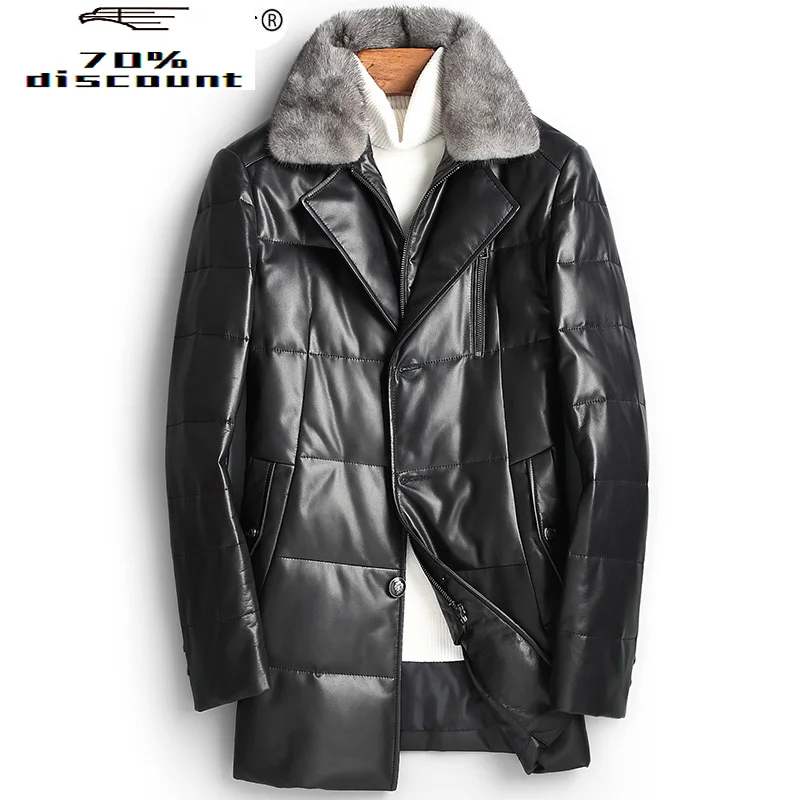 

2020 Genuine Leather Jacket Men Autumn Winter Sheepskin Coat Men's Leather Down Jacket Mink Fur Collar 23N2352 KJ2226