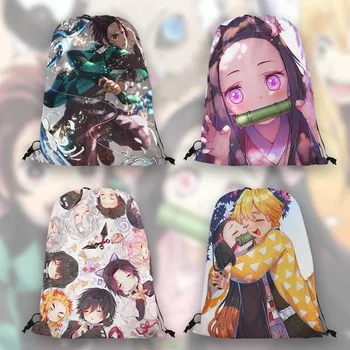

Anime Demon Slayer Kimetsu No Yaiba Drawstring Bag Girls Boys Nezuko Tanjirou Drawstring Backpack Travel Storage Bag