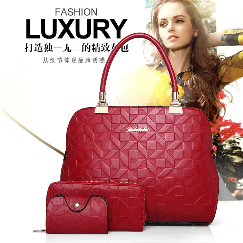 

New Style WOMEN'S Bag Fashion Three-piece Set Different Size Bags Top Grade Embossed One-Shoulder Handbag Trend WOMEN'S Bag