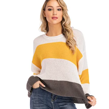 

Women 2019 Autumn Horizontal Stripe O neck Casual Sweater and Pullovers