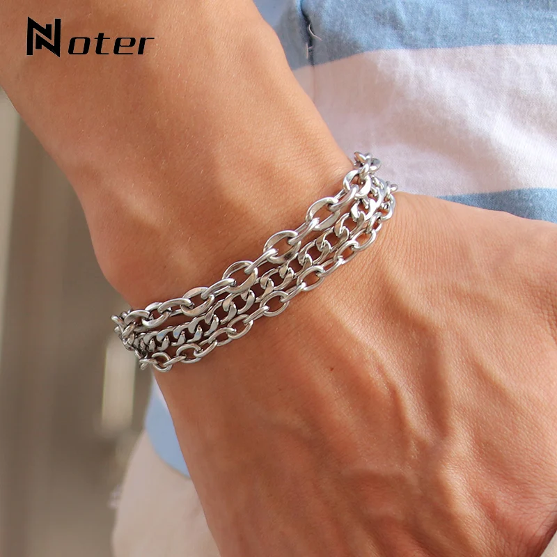 Минималистский Для мужчин браслет в стиле панк браслет регулируемый Нержавеющая сталь звено цепи браслет 3 слоя кубинской браслет мужской аксессуары Pulsera