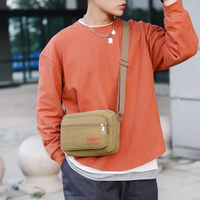 ผู้ชายผ้าใบกระเป๋าสะพาย Casual Tote Travel Men's Crossbody กระเป๋า Messenger กระเป๋าหลายกระเป๋ากระเป๋าถือ 5