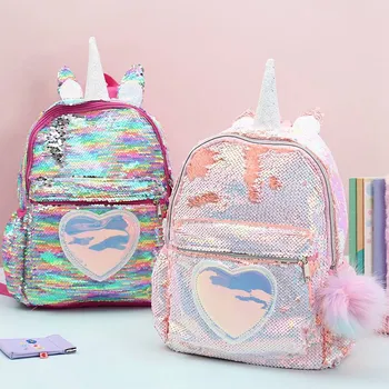 

1 PC Nicorn Sequined Backpack Girls Children Cartoon Primary School Bags Book Capacity Bags Satchel Double Shoulder Backpack